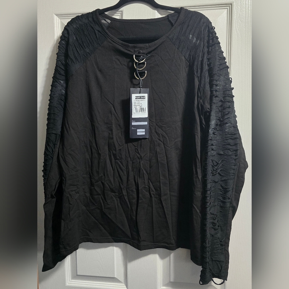 NWT Punk Rave Daggerfall - Shredded Sleeve Punk Top - Picture 2 of 3
